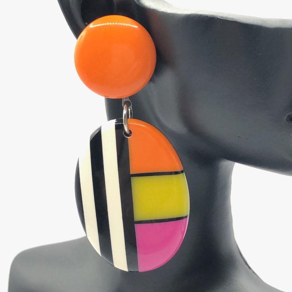 Fun acrylic retro design drop dangle post earrings